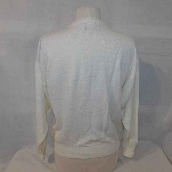 Vintage 90s Perspective Womens L Black White Embroidered Floral Sweater - Picture 11 of 13